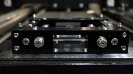 Fototapeta premium Close up of industrial equipment component with metallic finish and precision engineering details