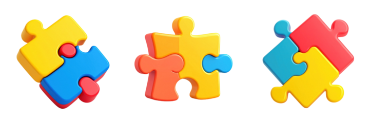 3D Plastic Style Colorful Puzzle Pieces Arranged Illustrating Teamwork Concept With Transparent Background