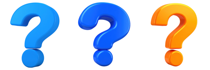 3D Plastic Style Question Mark Icons In Vibrant Blue And Orange Colors On Transparent Background Symbolizing Inquiry And Decisions