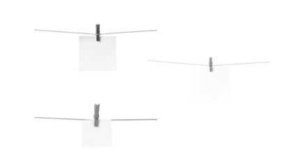 White paper on clothesline in transparent background png