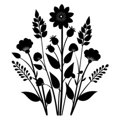 Wildflower Flow vector clean black silhouette design white background