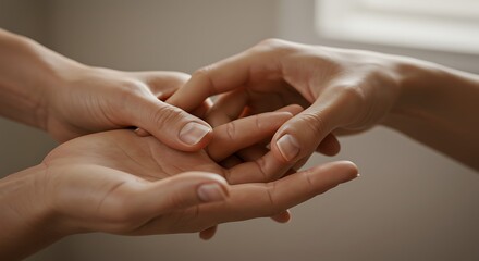Human Hands Touching Gently Holding Each Other in Soft Light