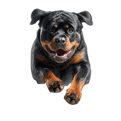 Obraz premium A black and brown dog is laying on its side with its mouth open