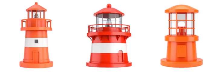 Three Dimensional Plastic Style Rescue Beacons in Vibrant Red and Orange with Transparent Background Isolated on White