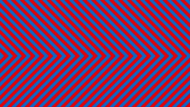 A bold graphic backdrop featuring a continuous stream of diagonal stripes arranged in a chevron pattern pointing sideways. The alternating bright red and deep navy blue lines move in a seamless loop, 