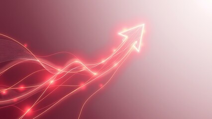 Glowing Arrow Ascending with Flowing Lines on Rose Background - A Dynamic Visual for Business Growth, Achievement, and Digital Technology Concepts