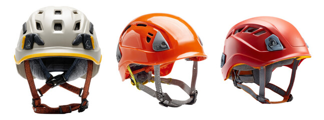 Isolated Set of Colorful Safety Helmets on Transparent Background