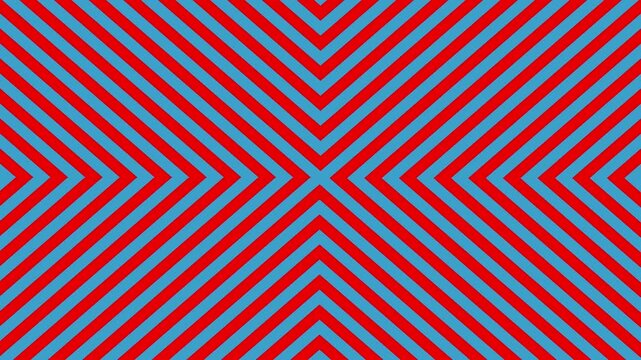 A vibrant, high-contrast pattern of red and blue intersecting diagonal chevron lines animates continuously. This energetic graphic is perfect for attention-grabbing backgrounds, transitions, or creati