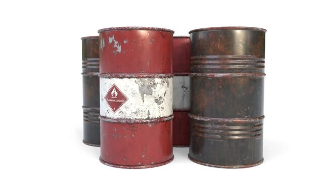 flammable oil barrel on white background
