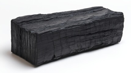 Fototapeta premium Textured black charcoal block isolated on white background