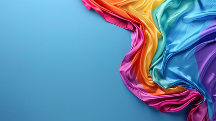 rainbow LGBTQ flag, blue background. June proud pride month parade, gay marriage, coming out day concept, human rights, tolerance.