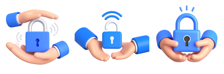 Hands Holding Padlock With Blue Sleeves Demonstrating Security And Protection on Transparent Background