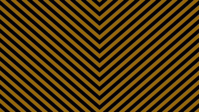 A bold, high-contrast motion graphic backdrop featuring a continuous stream of diagonal stripes arranged in a chevron V pattern. The alternating metallic gold and dark black lines move in a seamless l
