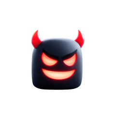 Halloween Devil Face Emoji in Transparent Background with Red Horns and Menacing Expression