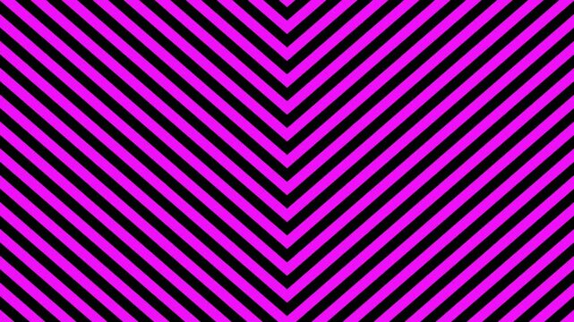 Magenta and Black Chevron Diagonal Stripe Geometric Animation Description: A bright magenta and black 2D motion graphic featuring a repeating chevron pattern of diagonal stripes. This energetic, flat-