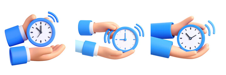 Animated Hands Holding Clock In Blue Sleeves Against Transparent Background Illustrating Time Concept