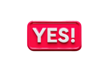 Bright Pink Yes Button with White Text on Transparent Background