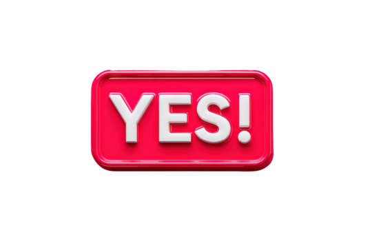 Bright Pink Yes Button with White Text on Transparent Background