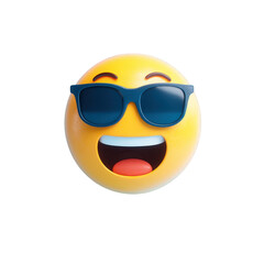 Laughing Emoji Face Wearing Blue Sunglasses Bright Yellow Round Expression