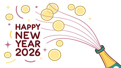 Vector art of wishing a happy new year 2026 with champagne bottle