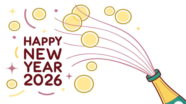 Vector art of wishing a happy new year 2026 with champagne bottle