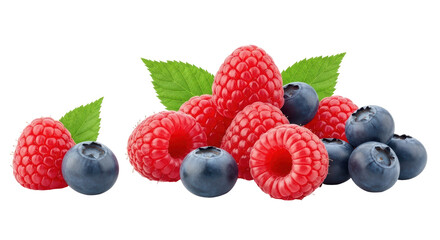 Isolated Raspberries and Blueberries Pile