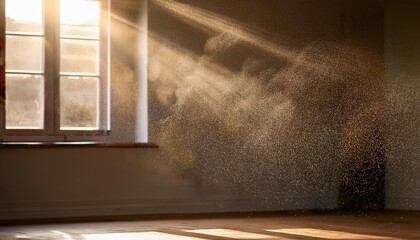 real dust particles floating in the air indoor with natural sun light