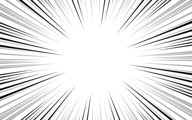 Naklejka premium Radial motion lines of a comic strip. Anime comic book, hero, speed, or fighting action, light texture. Manga cartoon image explosion background. Vector illustration.