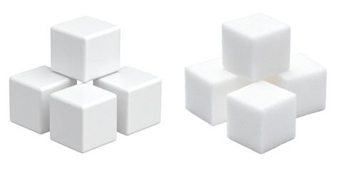 Obraz premium 3D Plastic Style Sugar Cubes on Transparent Background White Sweet Food Isolated Close Up View