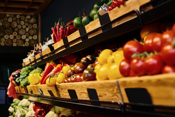 Selection of a fresh organic vegetables in a modern grocery store setting