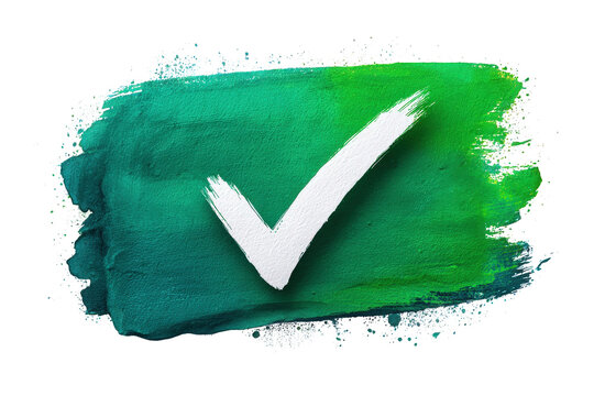 Green Check Mark on Brush Stroke Background in Artistic Style