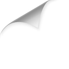 Brochure, banner, design, label, vector, Folded paper. Curved corner paper with shadow. Png White page rotates bottom right on transparent background.