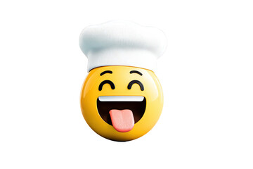 Laughing Emoji with Chef Hat Bright Yellow Smiling Face with Tongue Out on Transparent Background