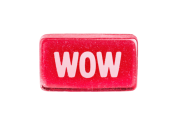 Bright Red Soap Bar with WOW Text on Transparent Background