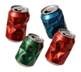 Realistic empty dented soda cans.