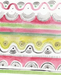 watercolor hand painted seamless pattern with sun