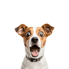 Surprised and scared dog with wide eyes and alert expression