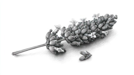 Fototapeta premium Detailed monochrome pencil drawing of a sprig of lavender