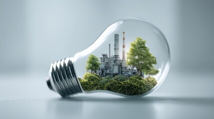 Realistic 3D render concept, green, grey, and white, representing sustainable industry and clean energy.