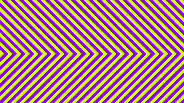 A vibrant, high-contrast motion graphic backdrop featuring a continuous stream of diagonal stripes arranged in a chevron V pattern. The alternating bright yellow and deep purple lines move in a seamle
