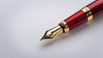 close up of red and gold fountain pen on white paper