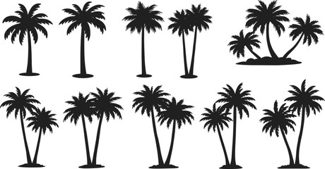 Palm tree silhouette vector, tropical island design, summer beach illustration, exotic coastal pattern, black palm trees artwork, holiday paradise graphic, nature decorative element