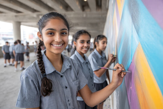 Creative expression and learning: south asian teenage girls engaged in school art activity