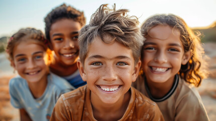 Fototapeta premium Portrait Of Multi-Cultural Children Hanging Out With Friends In The Countryside Together