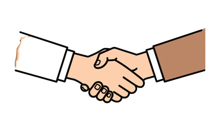 Illustration of two people shaking hands in agreement with one wearing a white shirt and the other brown on transparent background