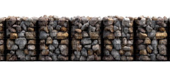 Modern Gabion Wall Design for Outdoor Spaces Isolate on Transparent Background, cutout, png
