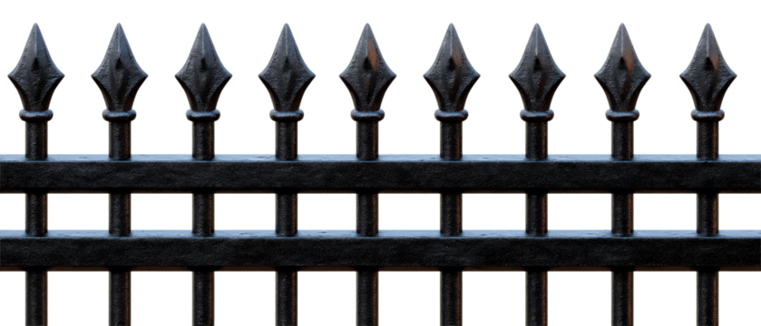 Stylish Metal Fence Design for Home Security and Appeal Isolate on Transparent Background, cutout, png