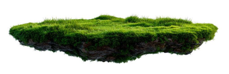 Floating Patch of Lush Green Grass Isolate on Transparent Background, cutout, png