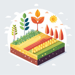 Isometric Illustration Of Autumnal Farmland Layers