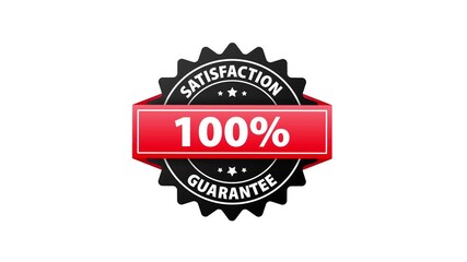 100 percent satisfaction guarantee badge animation on white and green screen